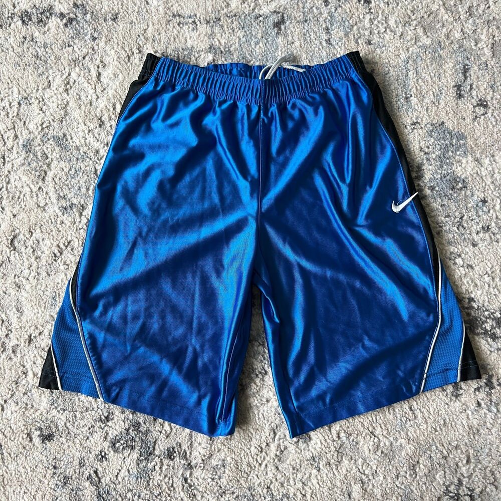 Nike Basketball Shorts Youth Boys M Blue Black Swoosh Athletic Y2K Dazzle Mesh